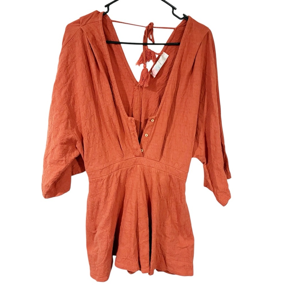 Free People Beach Orange Gauze Mini Boho Dress Button‎ Front Size Small